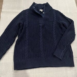 [M]L.L. Bean Men's Dark Blue 1/4 Snap Pullover Cable Knit Cotton Sweater EUC